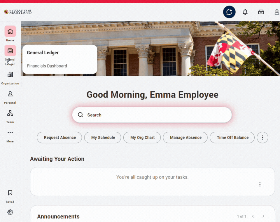 Screenshot of the new navigation menu